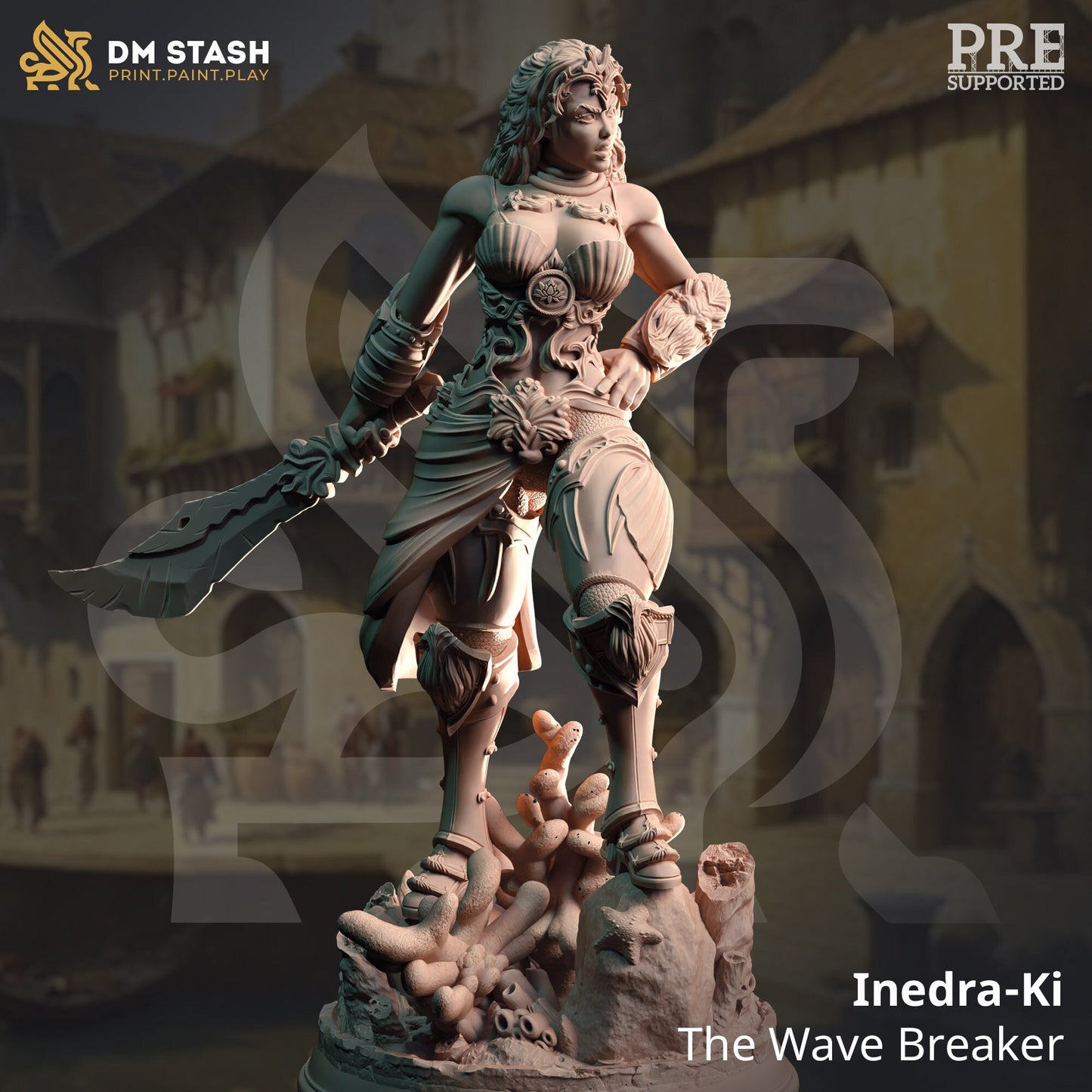 Triton Female Fighter from "Darkest Depths" by DM Stash Miniatures
