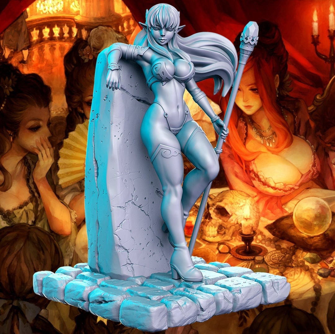 Female Elf Warrior from Dungeon Pin Up by RN Estudio Miniatures