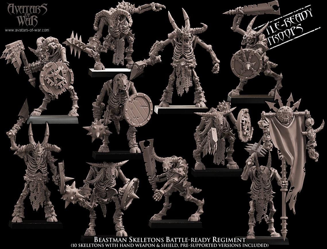 Undead Beastman Skeletons Battle-Ready regiment by Avatars of War Miniatures