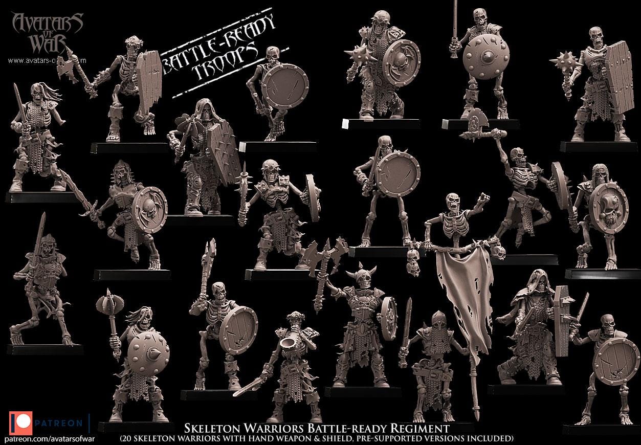 Undead Skeleton Warriors Battle-Ready regiment by Avatars of War Miniatures