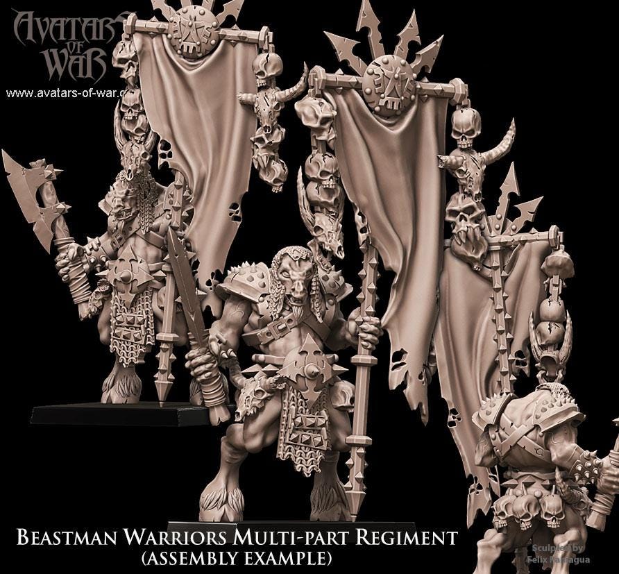 Beastman Warriors multi-part regiment by Avatars of War Miniatures