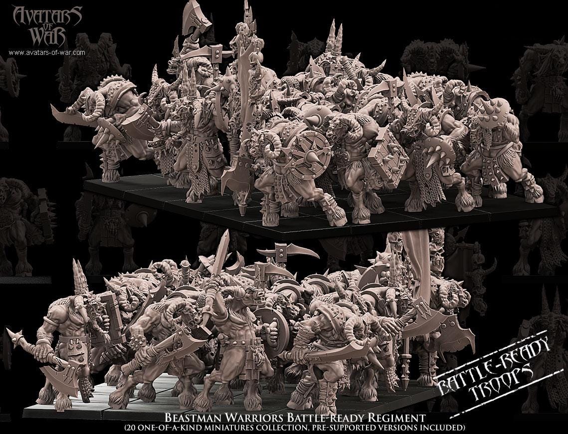 Beastman Warriors Battle-Ready regiment by Avatars of War Miniatures