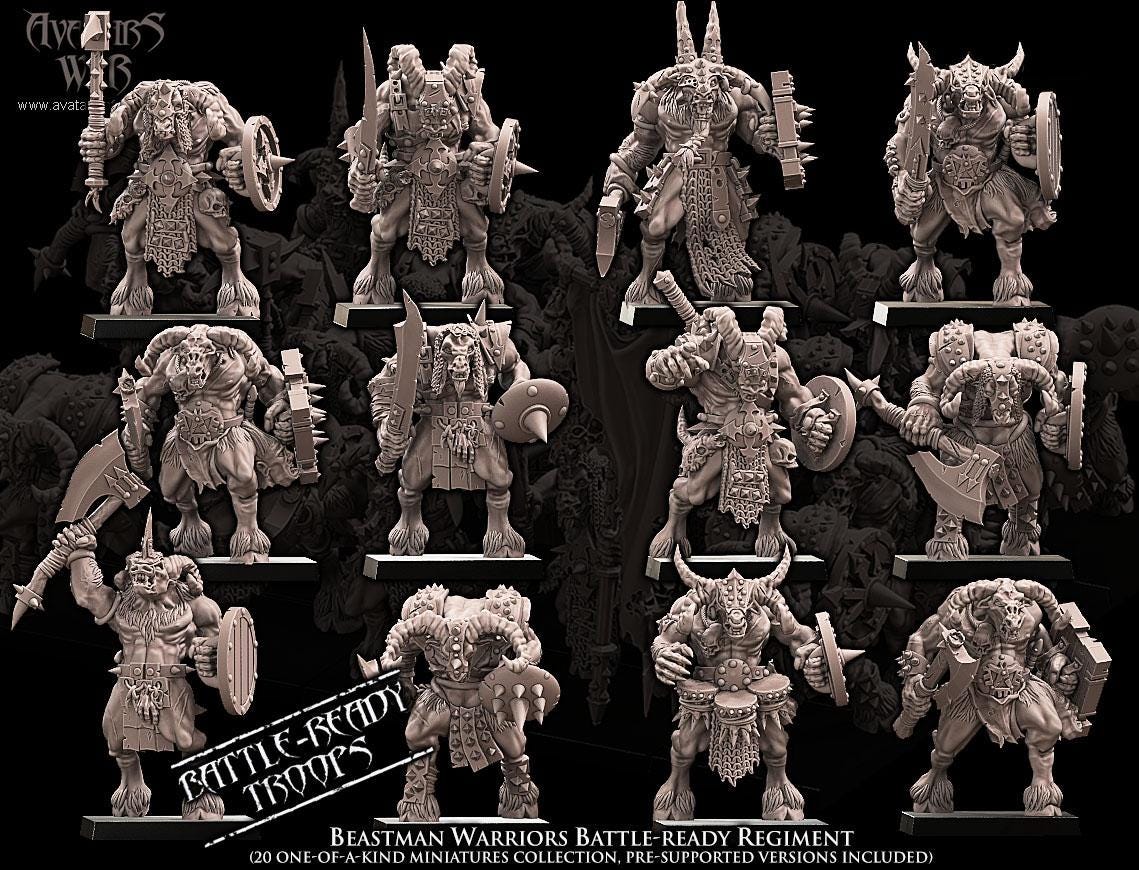 Beastman Warriors Battle-Ready regiment by Avatars of War Miniatures