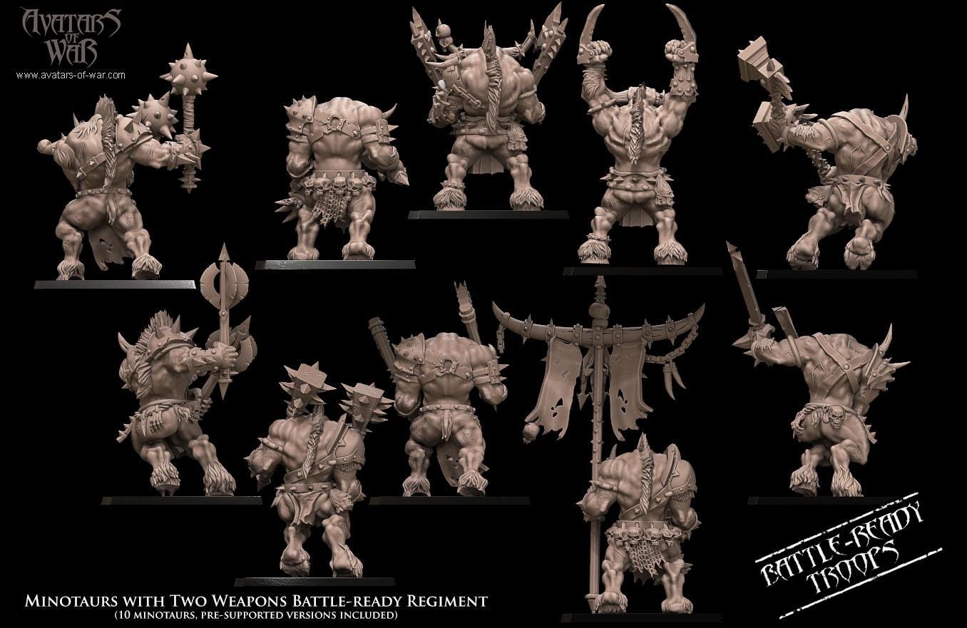 Minotaurs two weapons Unit Battle Ready by Avatars of War Miniatures