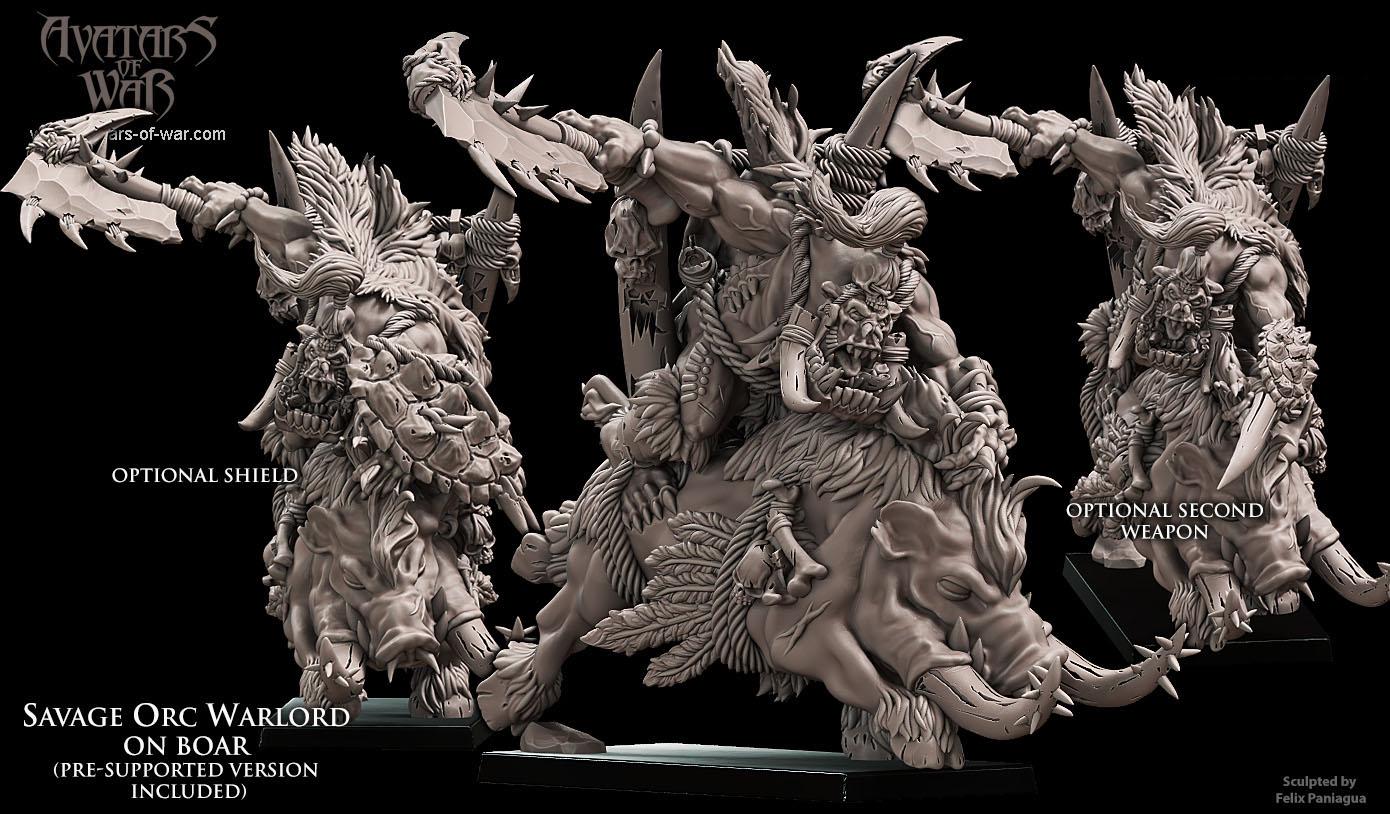 Savage Orc Warlord on boar by Avatars of War Miniatures