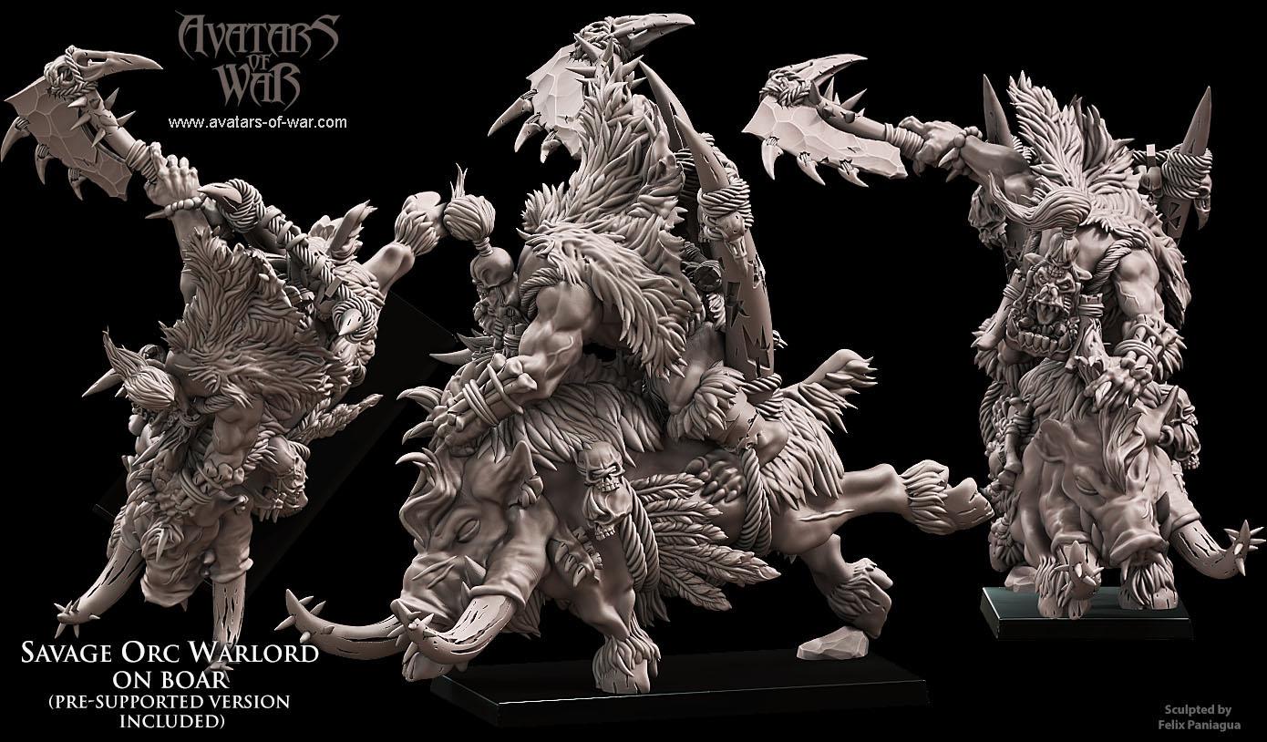 Savage Orc Warlord on boar by Avatars of War Miniatures