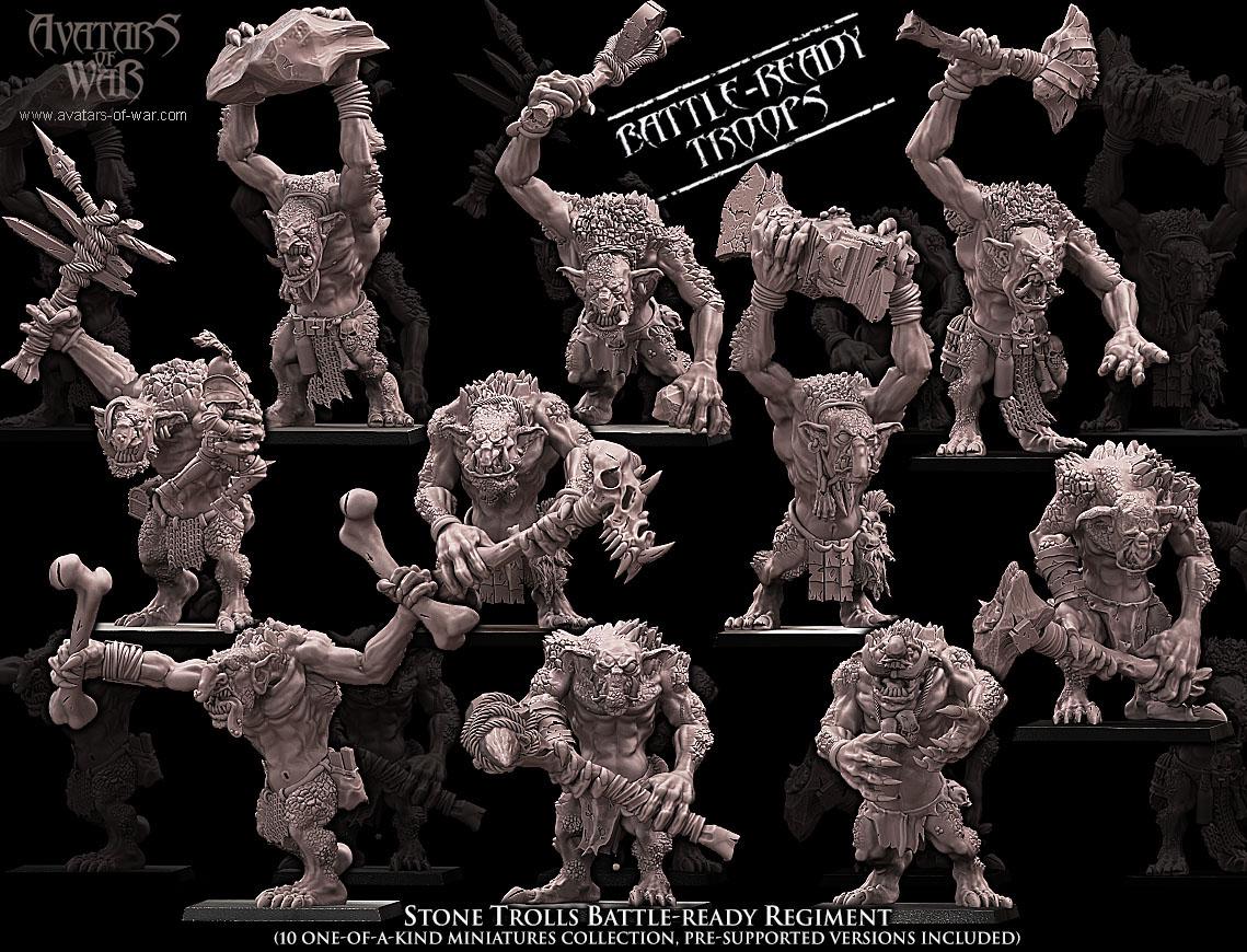 Stone Trolls Unit Battle Ready by Avatars of War Miniatures