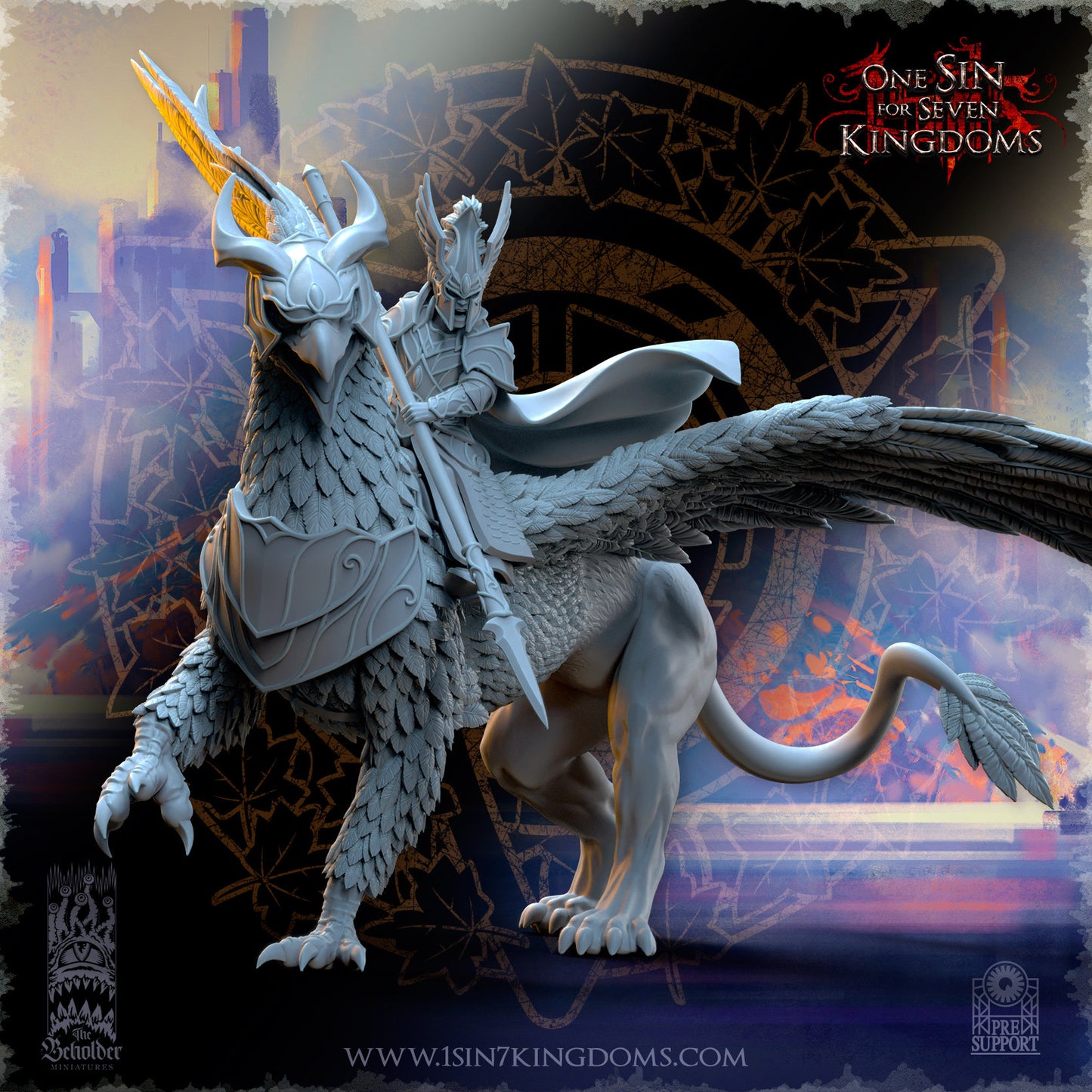 Elf Hero on Griffon by Beholder Miniatures