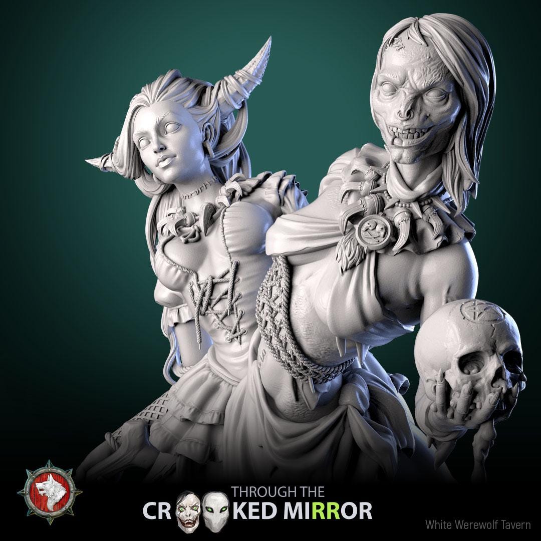 The Gorebound Twins from "Through the Crooked Mirror" by White Werewolf Tavern Miniatures