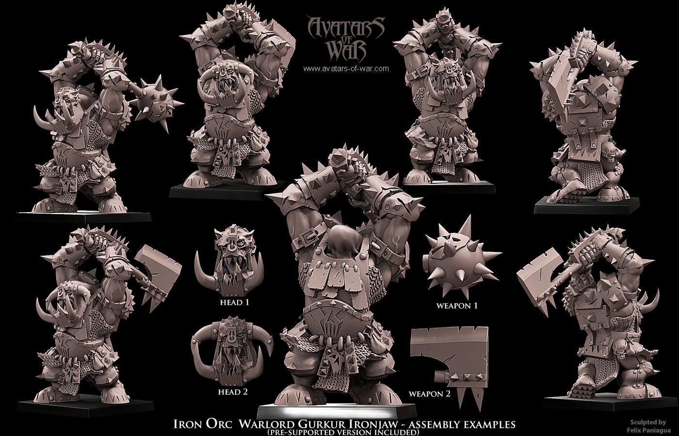 Gurkur Ironjaw Black Orc Warlord by Avatars of War Miniatures