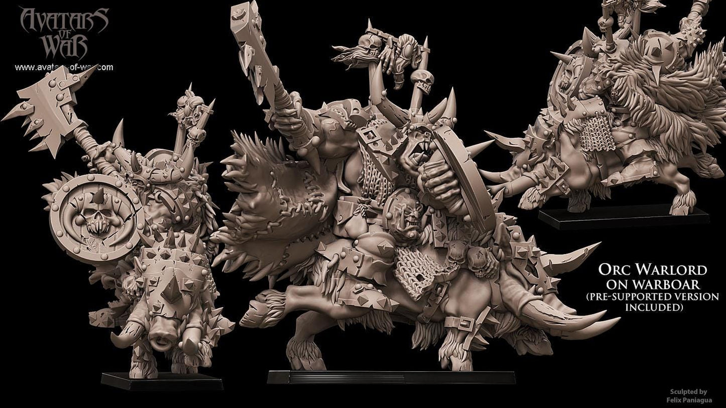 Orc Warboss on warboar (with shield or two weapons) by Avatars of War Miniatures