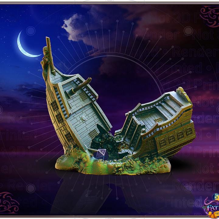 Sunken Pirate Ship 3D Printed Dice Tower by FatesEnd