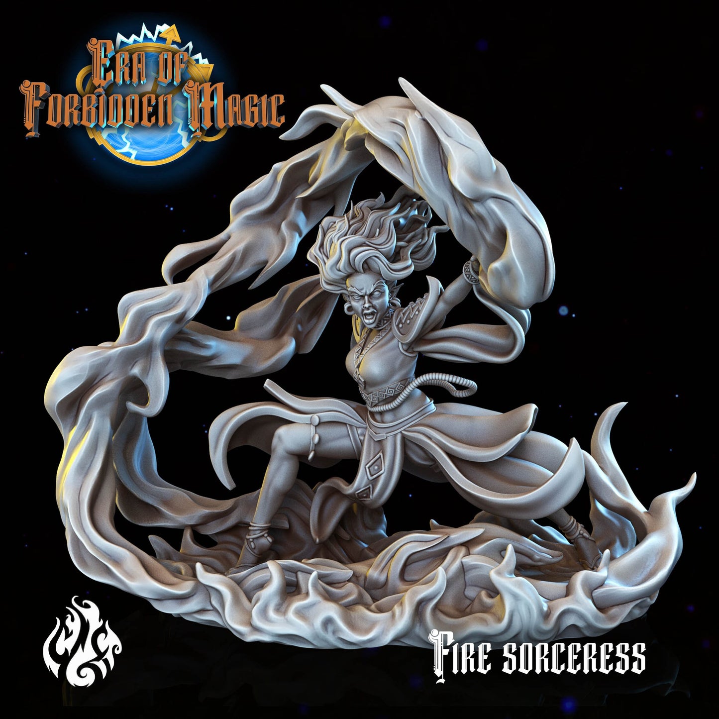 Fire Sorceress from "Era of Forbidden Magic" by Crippled God Foundry Miniatures