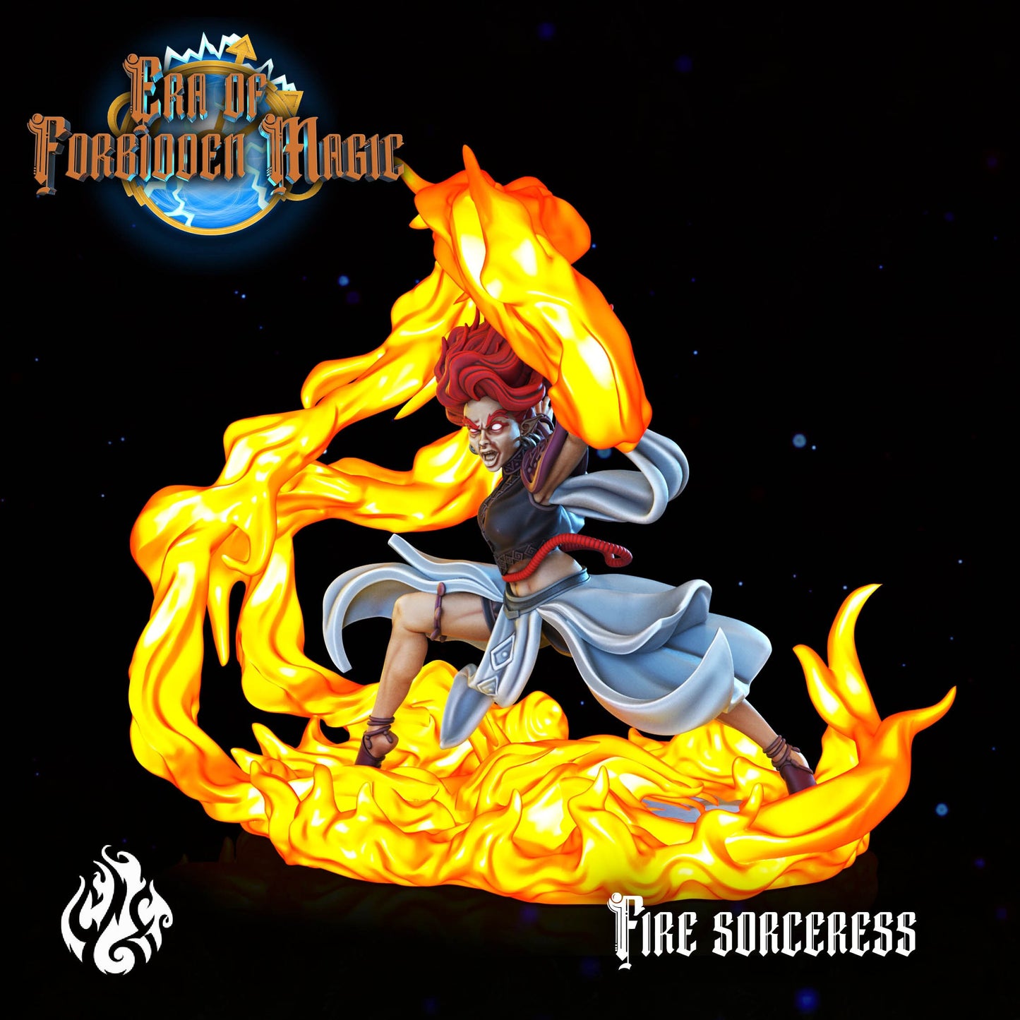 Fire Sorceress from "Era of Forbidden Magic" by Crippled God Foundry Miniatures