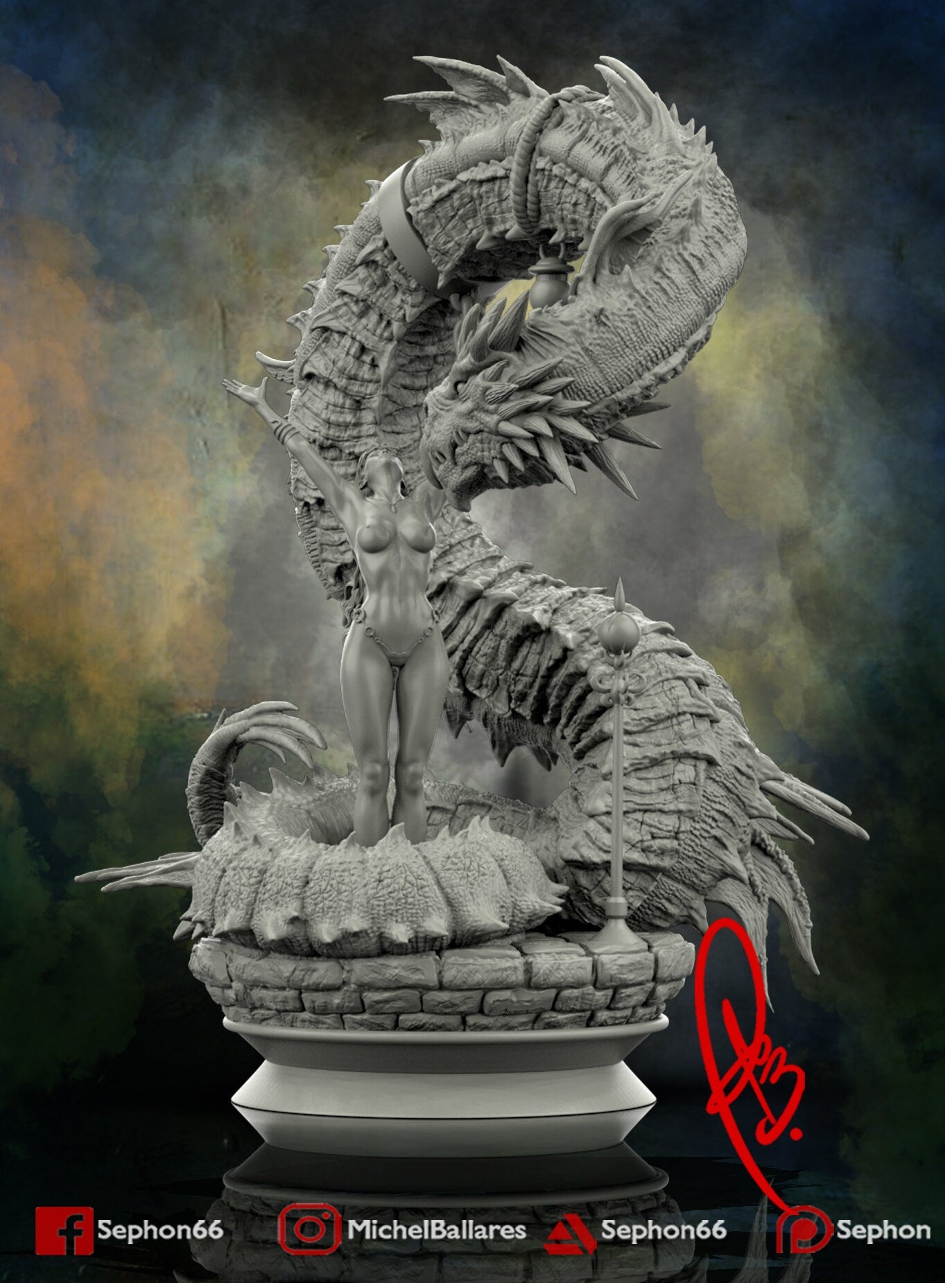The Girl and the Dragon Statue Model Kit by Creative Geek MB