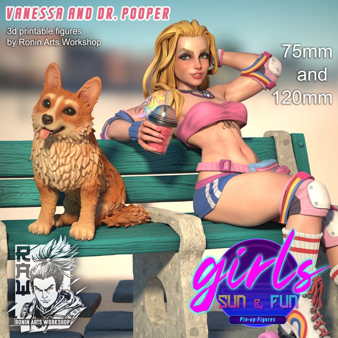 Lounging Skater Vanessa from "Girls, Sun and Fun" by Ronin Arts Workshop Miniatures