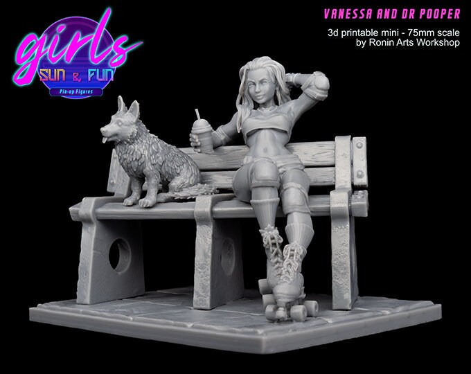 Lounging Skater Vanessa from "Girls, Sun and Fun" by Ronin Arts Workshop Miniatures