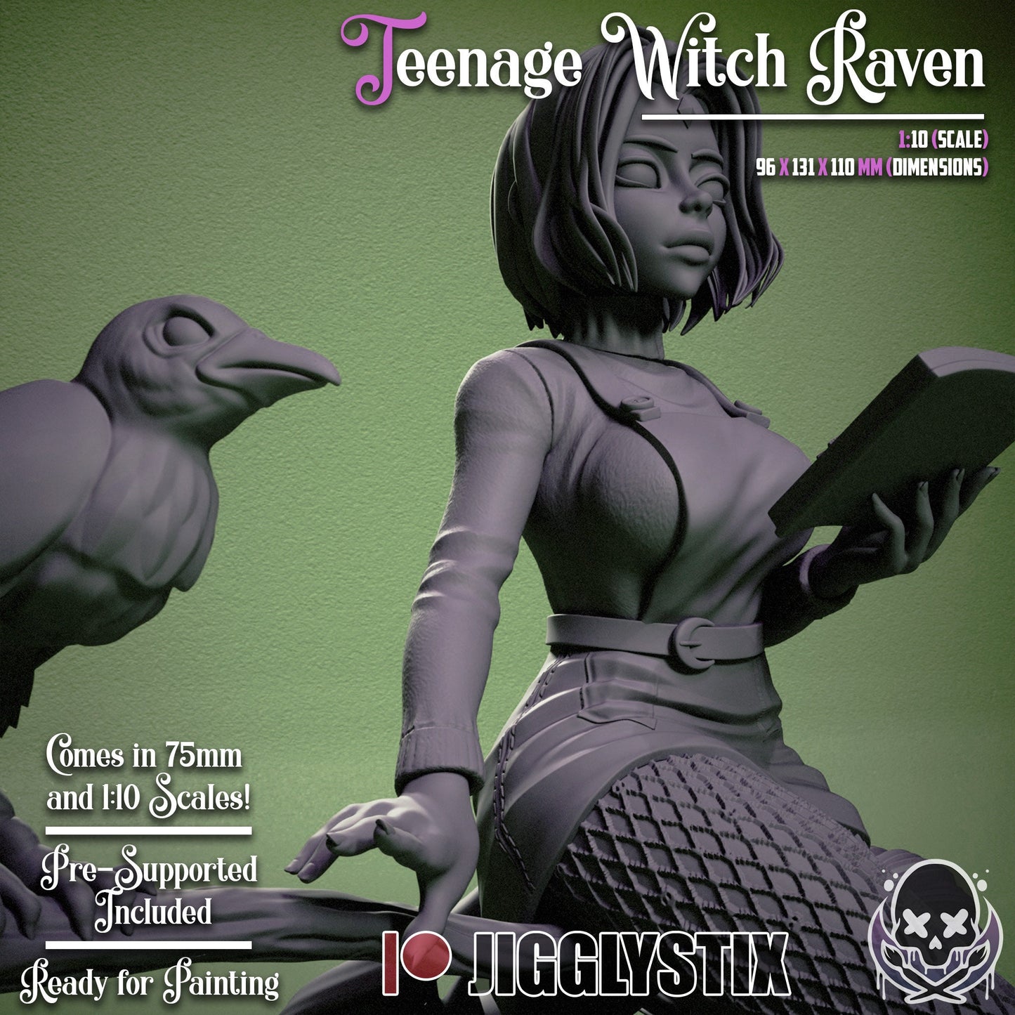 Raven Haired Witch Statue Model Kit by Jigglystix Pin-Up Factory