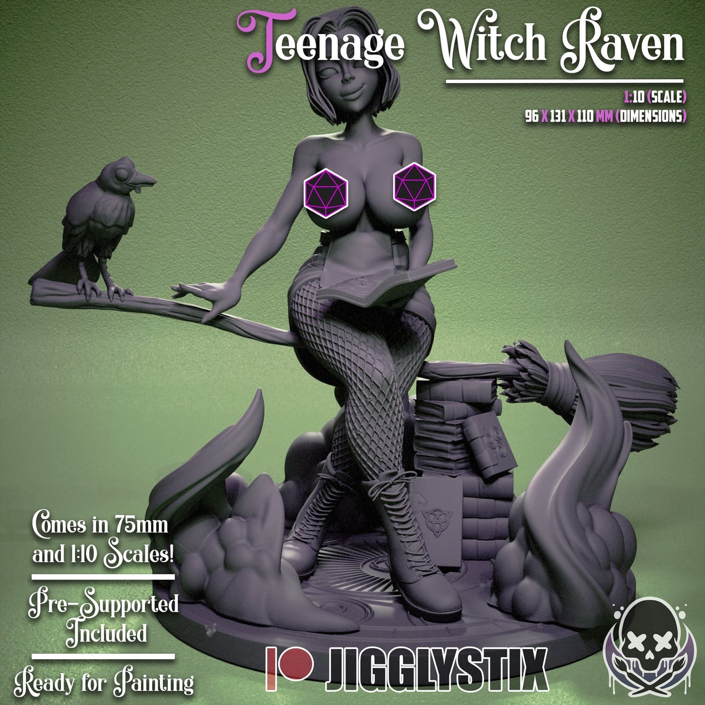 Raven Haired Witch Statue Model Kit by Jigglystix Pin-Up Factory
