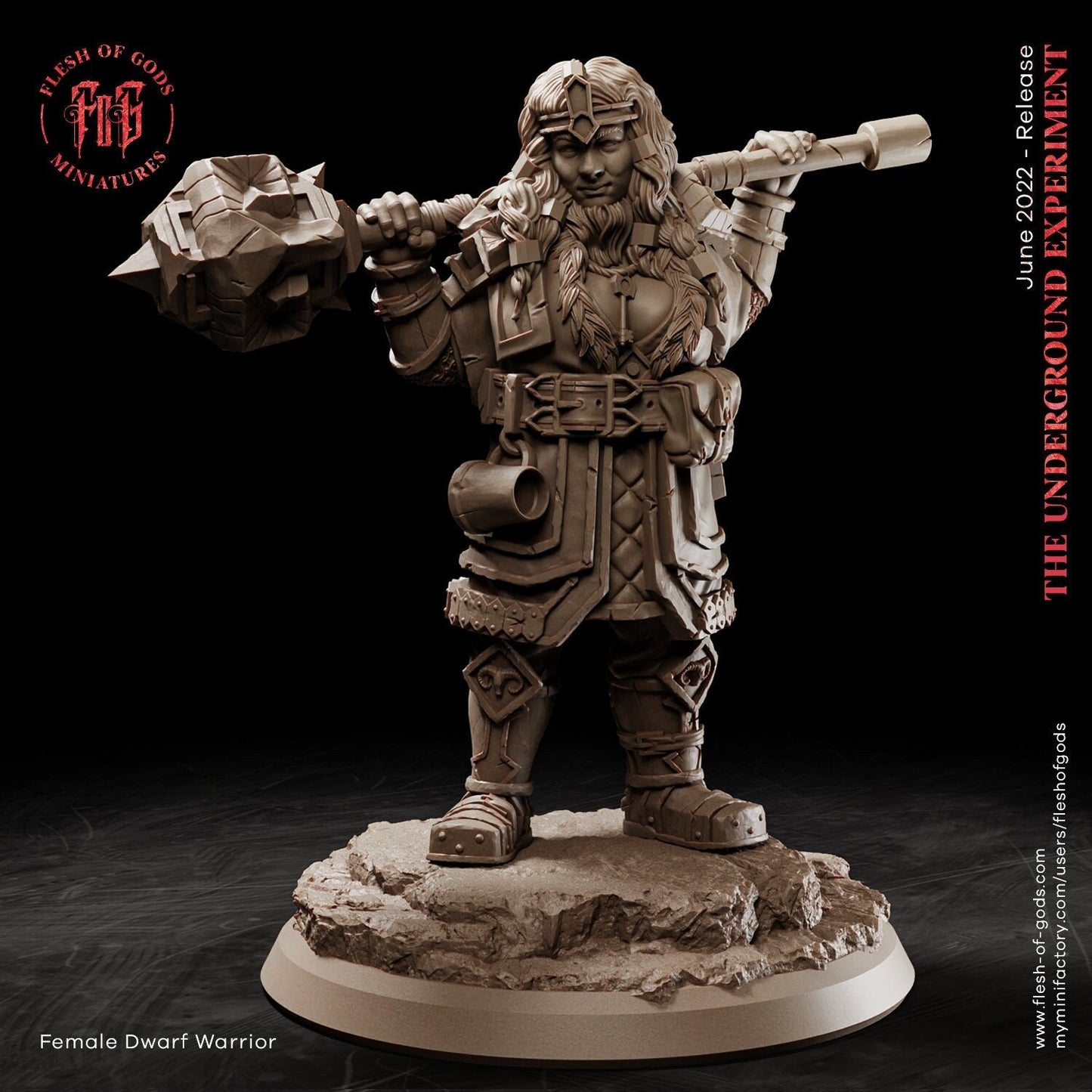 Female Dwarf Warrior from "Underground Experiment" by Flesh of Gods Miniatures