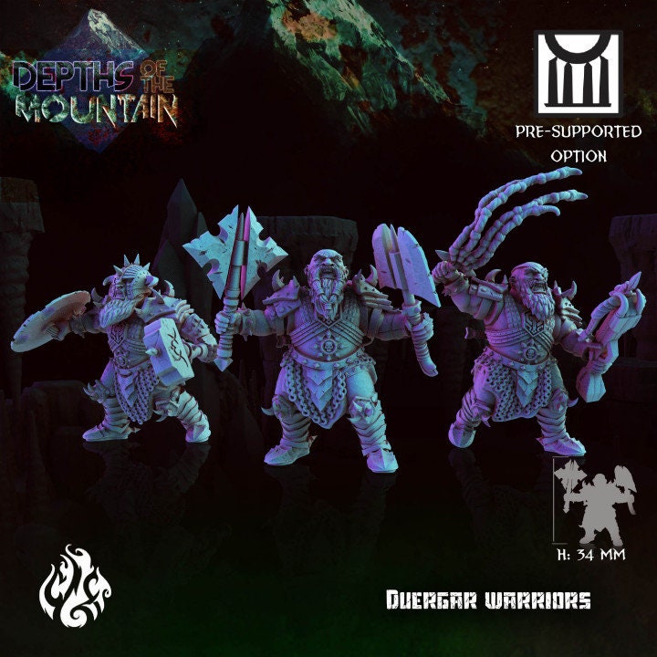 Duergar Warriors (Three Modular Miniatures) by Crippled God Foundry from "Depths of the Mountain"