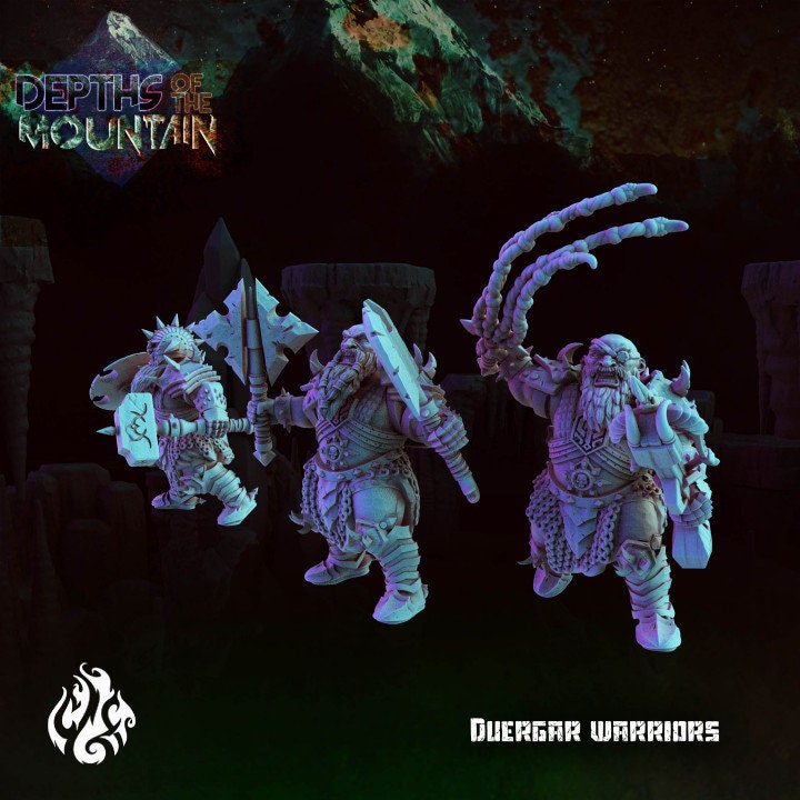 Duergar Warriors (Three Modular Miniatures) by Crippled God Foundry from "Depths of the Mountain"
