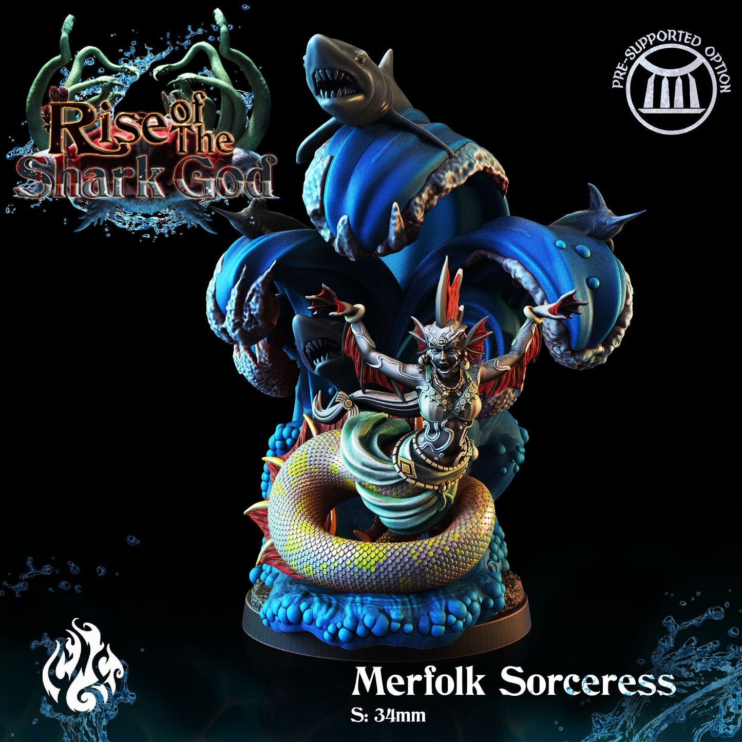 Merfolk Spellcaster from "Rise of the Shark God" by Crippled God Foundry Miniatures