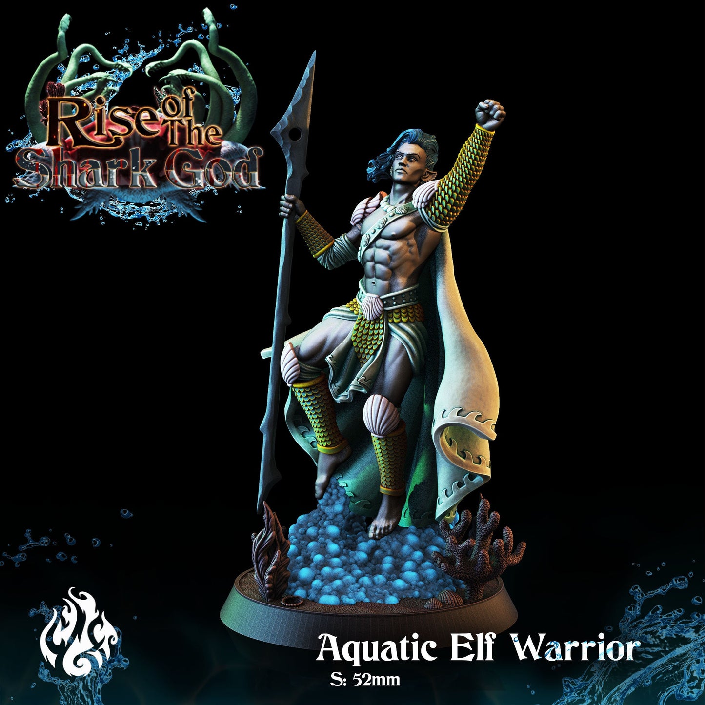 Aquatic Elf Warrior from "Rise of the Shark God" by Crippled God Foundry Miniatures
