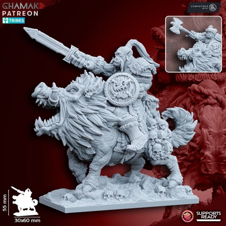 Orc Boss on Warboar by Ghamak Miniatures