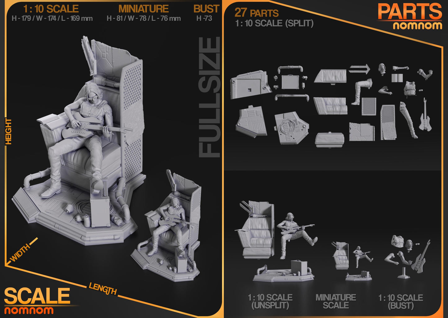 Johnny Silverhand Statue Model Kit by Nom Nom Figures