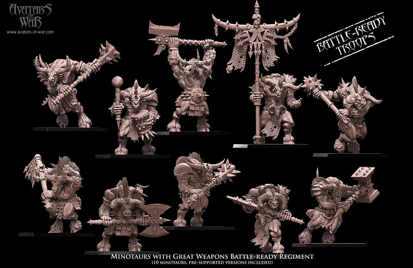 Minotaurs with great weapons Unit Battle Ready by Avatars of War Miniatures