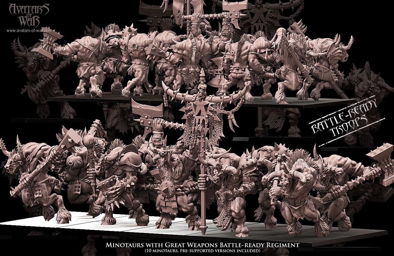 Minotaurs with great weapons Unit Battle Ready by Avatars of War Miniatures