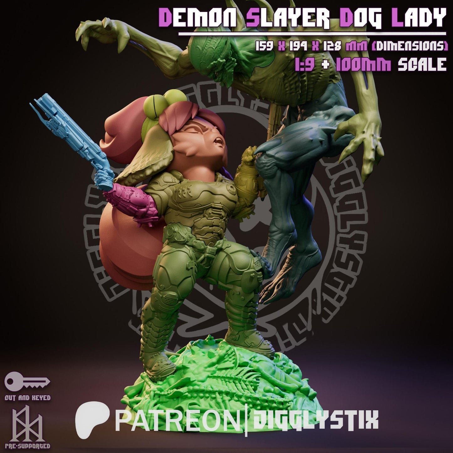 Demon Slaying Dog Lady by Jigglystix Pin Up Factory Miniatures