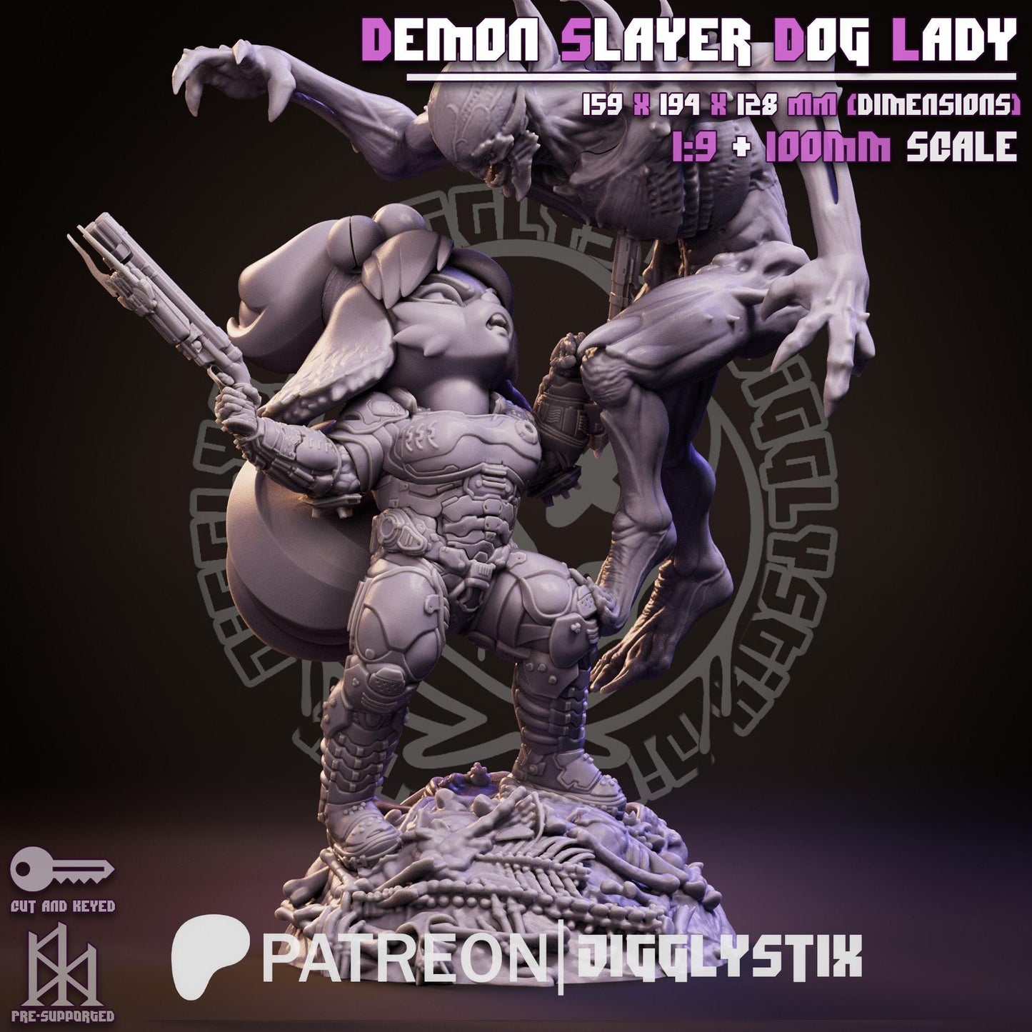 Demon Slaying Dog Lady by Jigglystix Pin Up Factory Miniatures