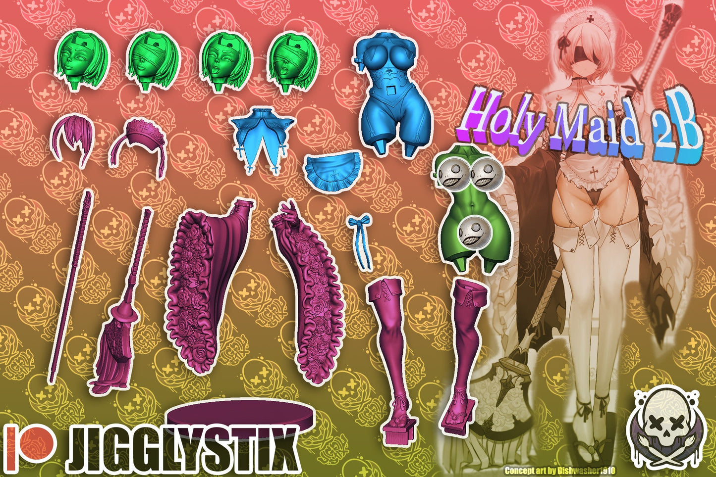 Maid 2B Statue Model Kit by Jigglystix Pin Up Factory