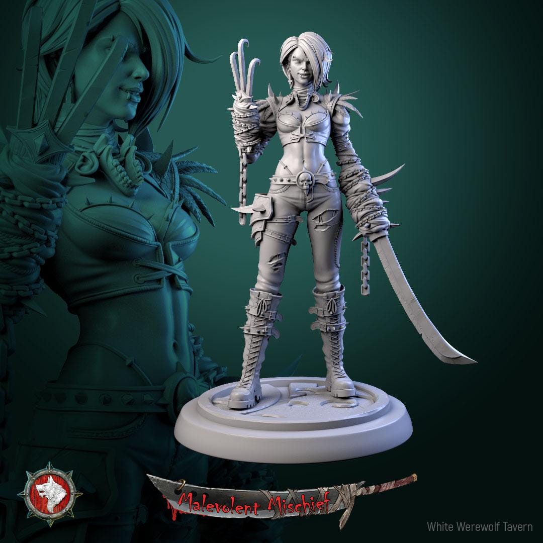 The Crimson huntress from "Malevolent Mischief" by White Werewolf Tavern Miniatures