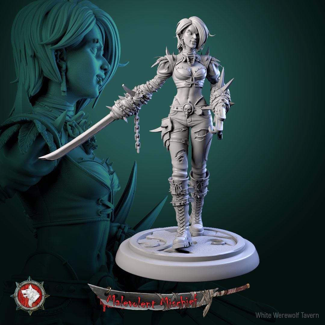 The Crimson huntress from "Malevolent Mischief" by White Werewolf Tavern Miniatures
