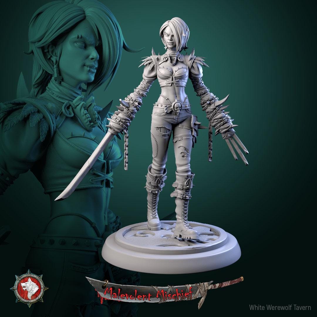 The Crimson huntress from "Malevolent Mischief" by White Werewolf Tavern Miniatures
