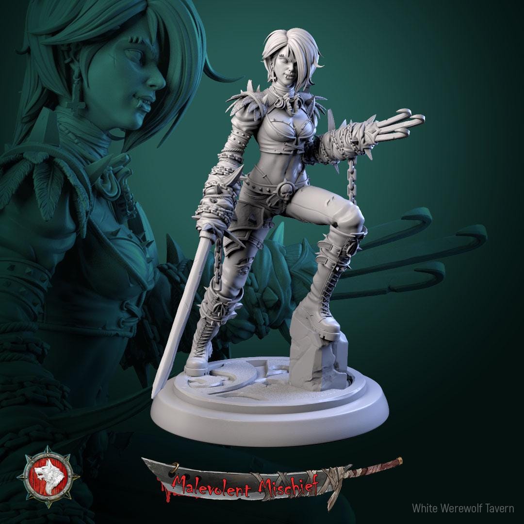 The Crimson huntress from "Malevolent Mischief" by White Werewolf Tavern Miniatures