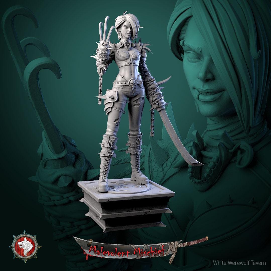 The Crimson huntress from "Malevolent Mischief" by White Werewolf Tavern Miniatures