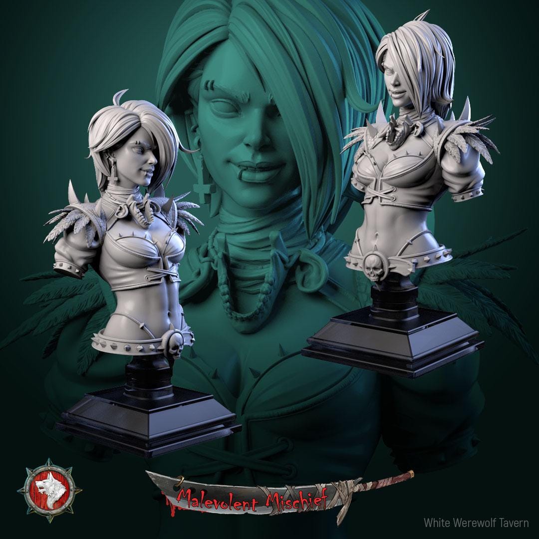 The Crimson huntress from "Malevolent Mischief" by White Werewolf Tavern Miniatures