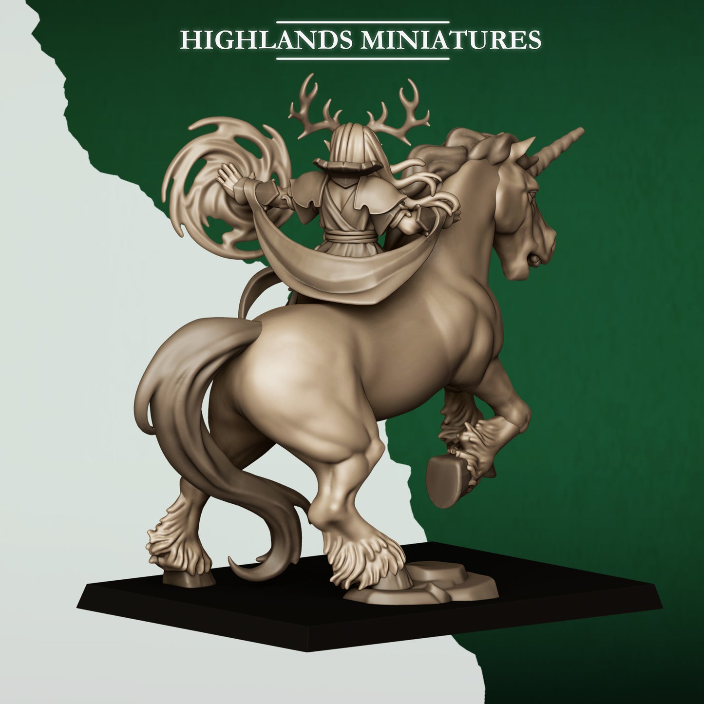 Mounted Feral Elf Druid on Unicorn By Highland Miniatures