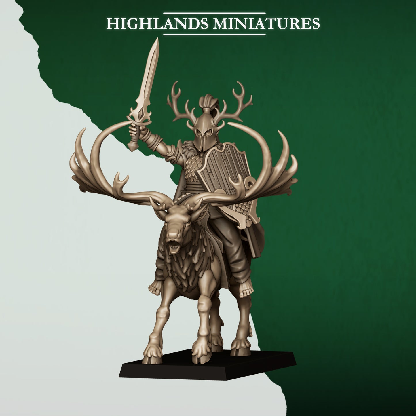 Mounted Feral Elf Lord on Feral Stag By Highland Miniatures