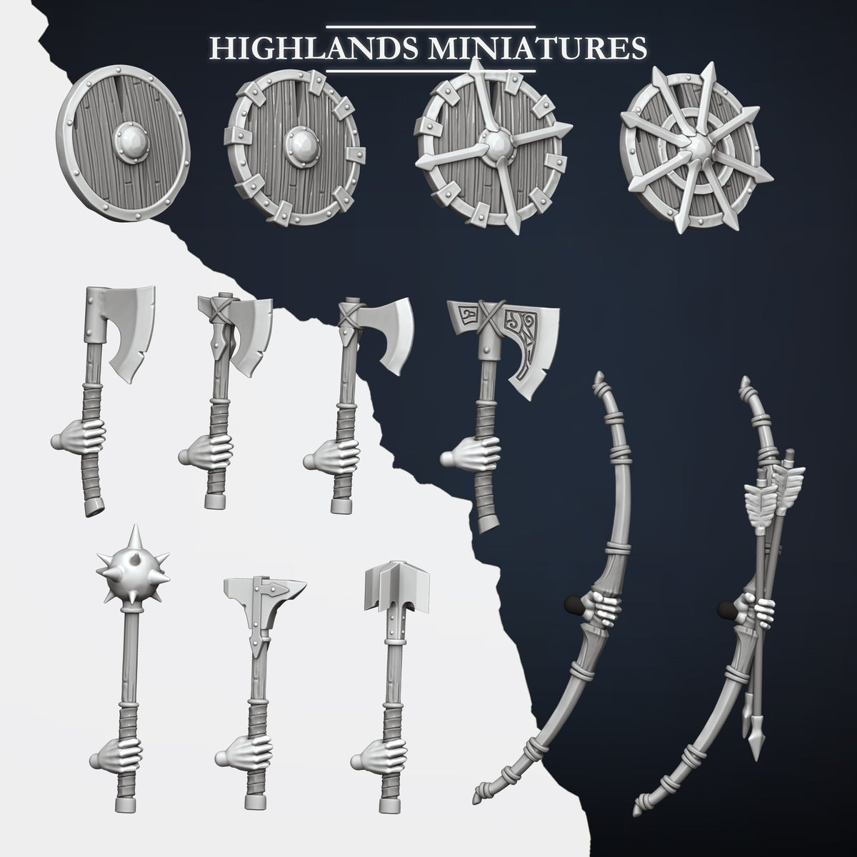Norse Raiders with hand weapons and shields by Highland Miniatures