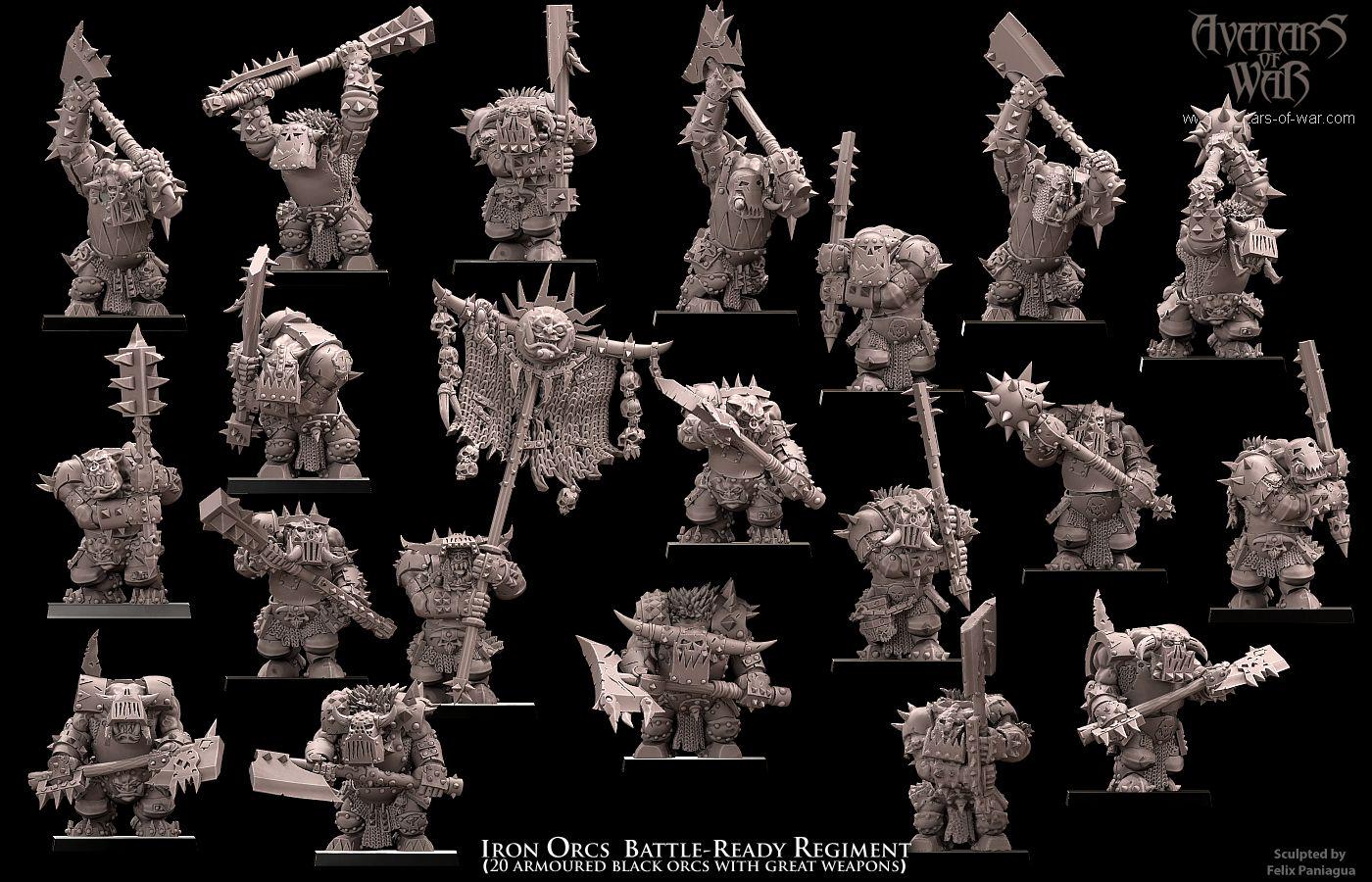 Iron Orcs with great weapons Unit Battle Ready  by Avatars of War Miniatures