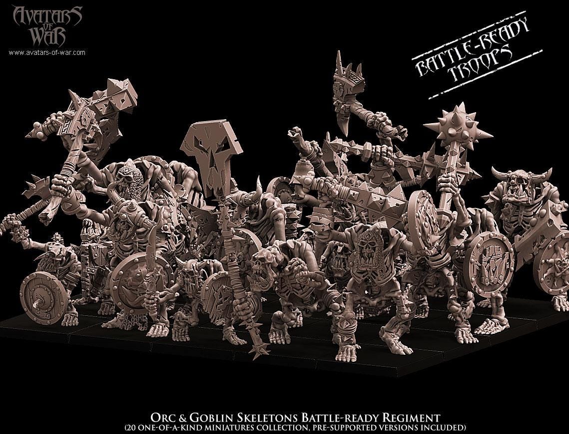 Undead Orc & Goblin Skeletons Battle-Ready regiment by Avatars of War Miniatures