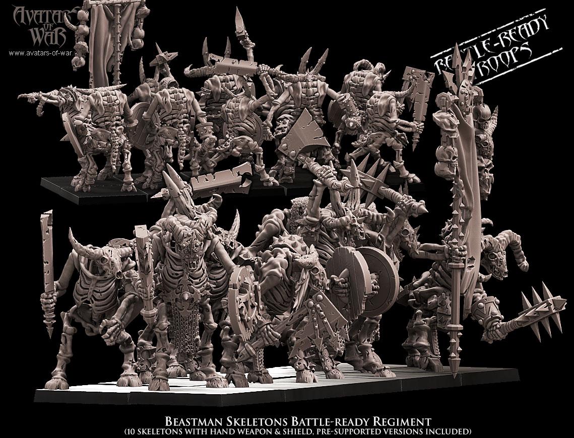 Undead Beastman Skeletons Battle-Ready regiment by Avatars of War Miniatures
