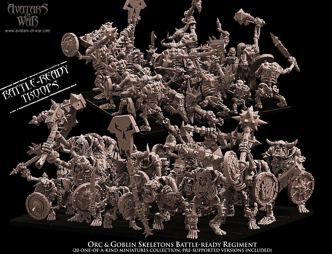 Undead Orc & Goblin Skeletons Battle-Ready regiment by Avatars of War Miniatures
