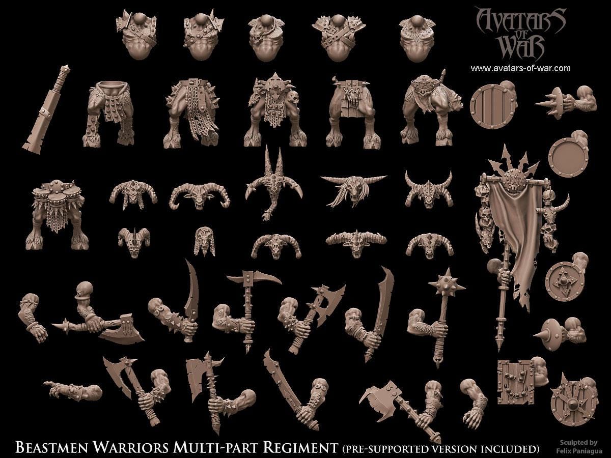 Beastman Warriors multi-part regiment by Avatars of War Miniatures