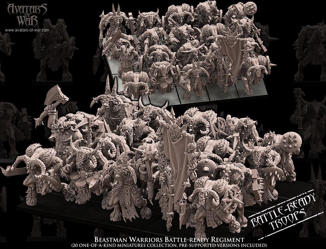 Beastman Warriors Battle-Ready regiment by Avatars of War Miniatures